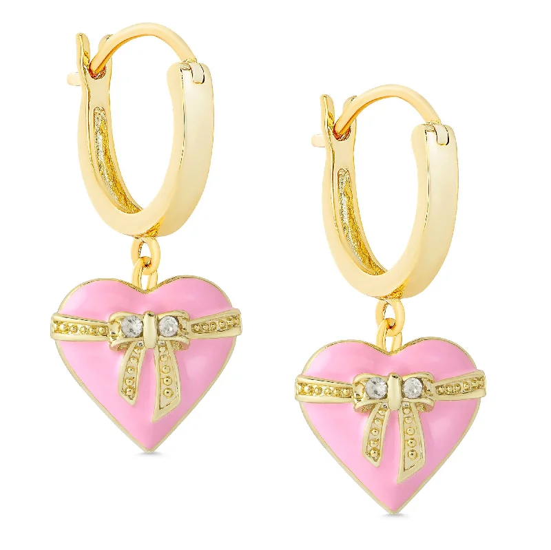 Earrings For Warm Tones-Heart & Ribbon Bow Dangle Earrings