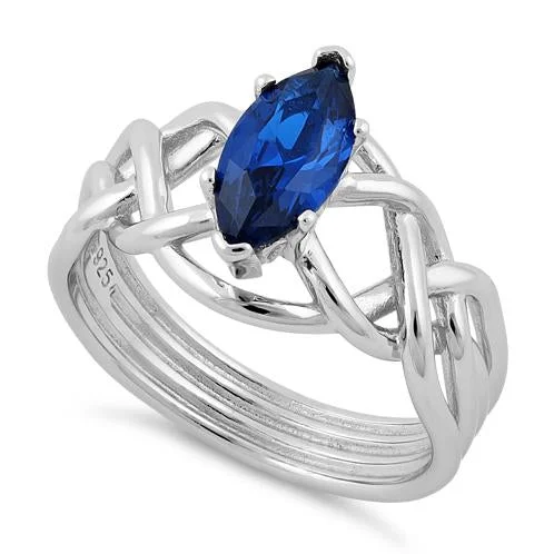 Rings Style Chart-Sterling Silver Celtic Blue Spinel Marquise CZ Ring