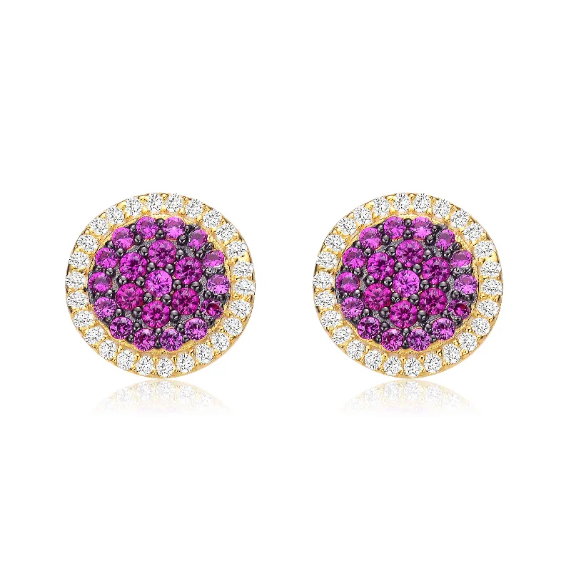 Earrings Match Guide-Radiant Ruby Cluster Stud Earrings with Gold Plating