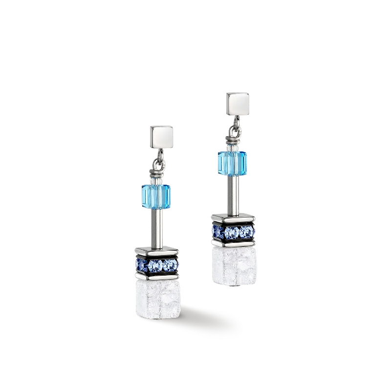 Earrings For Wide Fits-GeoCUBE® Iconic Nature earrings blue white