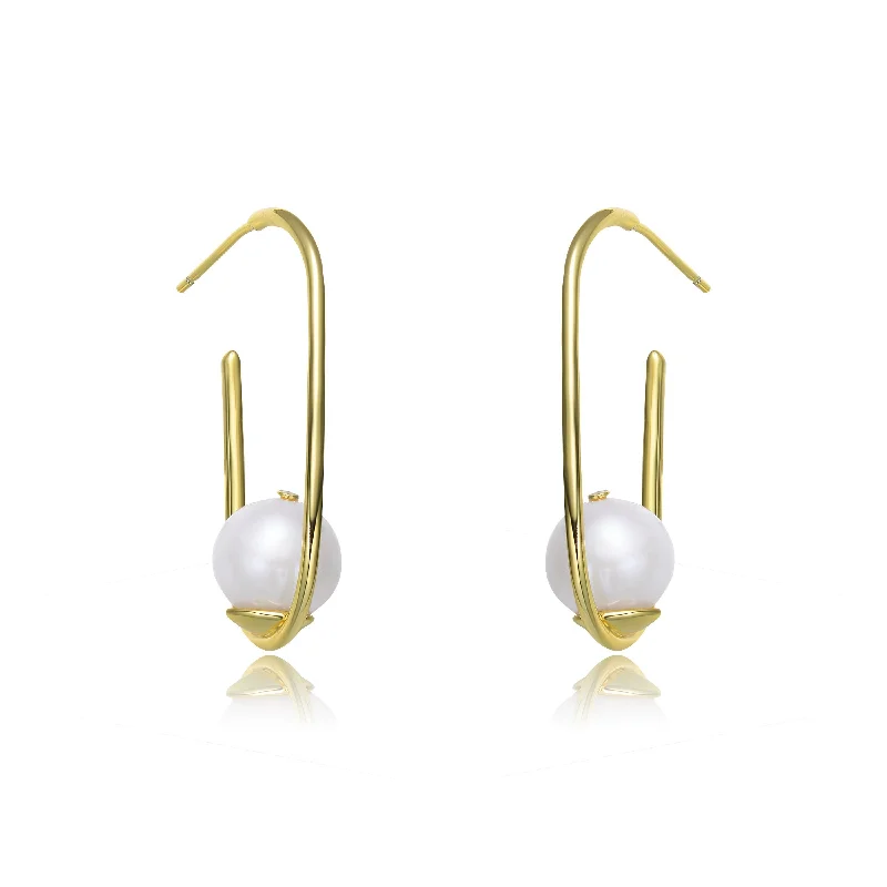 Earrings For Solo Outings-Brigitte Classic Pearl Hoop Earrings