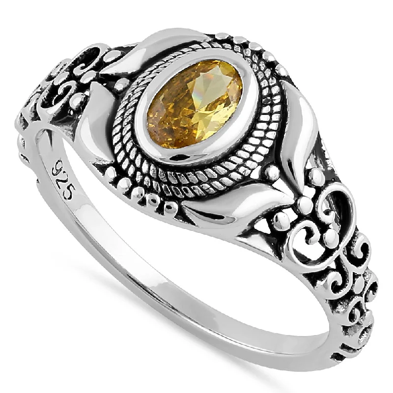 Rings Sale Guide-Sterling Silver Austere Oval Cut Yellow CZ Ring