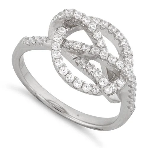 Rings For Dry Areas-Sterling Silver Circle Twisted Pave CZ Ring