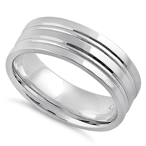 Rings For Seniors-Sterling Silver Double Line Wedding Band