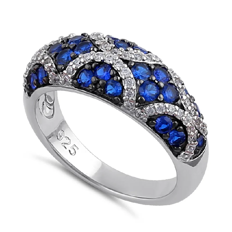 Rings For Teens-Sterling Silver Elegant Blue Spinel and Clear CZ Pave Ring