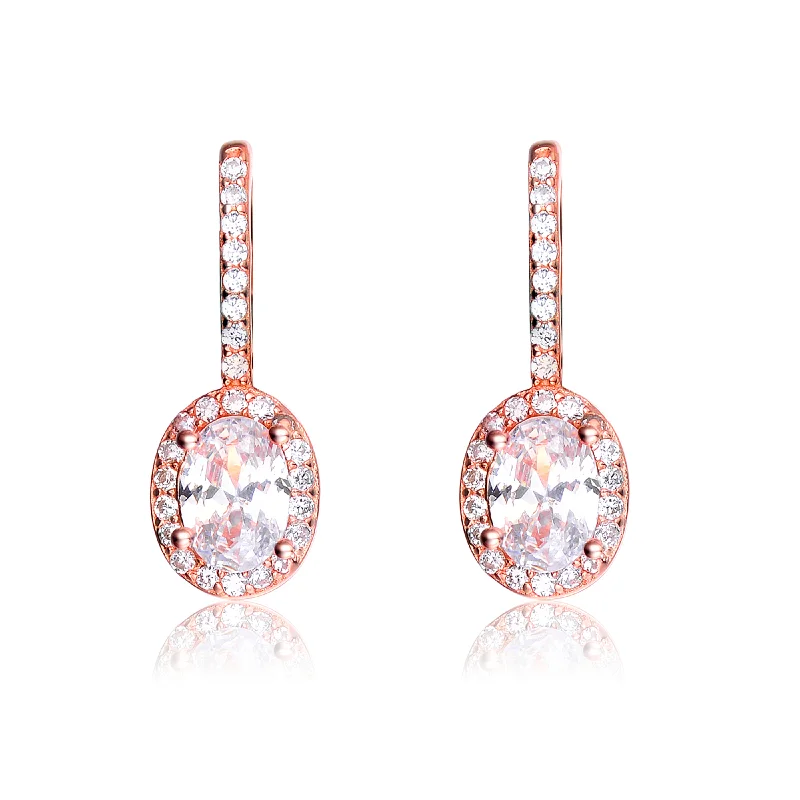 Best Earrings For Simple Looks-Cubic Zirconia Sterling Silver Rose Plated Oval Earrings