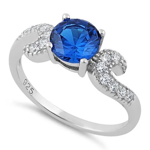 Rings For Jeans Style-Sterling Silver Round Blue Spinel CZ Ring