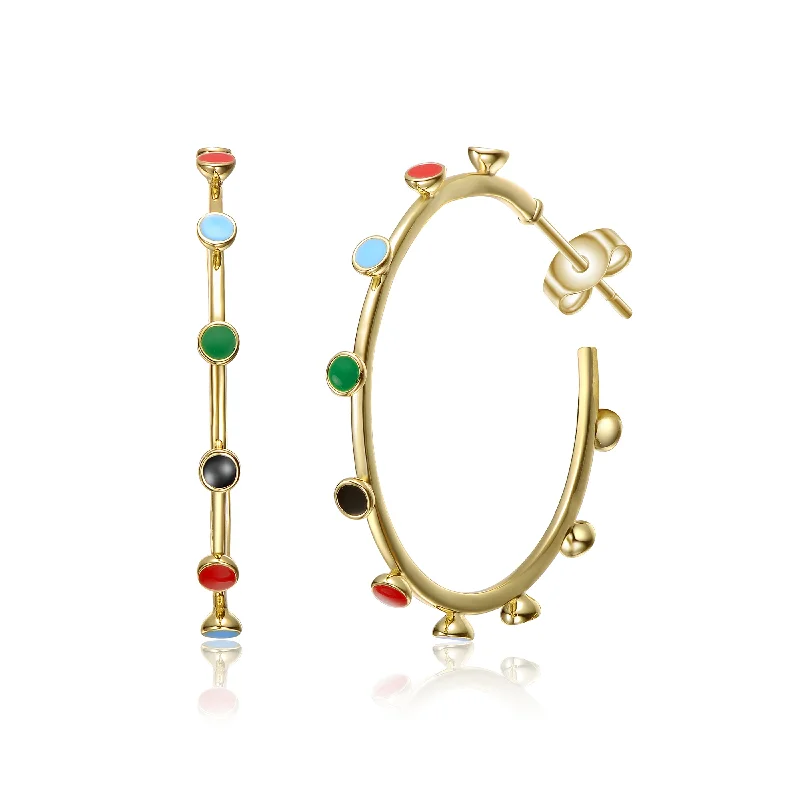 Earrings Style Chart-Sterling Silver 14k Gold Plated Multi-Color Enamel C-Hoop Earrings