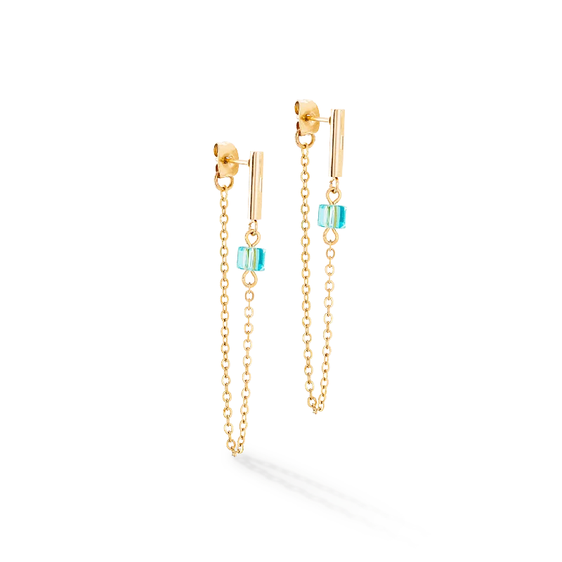 Earrings For Everyday Wear-Earrings Mini Cubes & Chain gold-multicolour