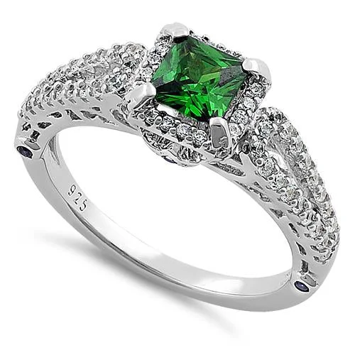 Raw Rings For Vibe-Sterling Silver Lavish Princess Cut Emerald CZ Ring