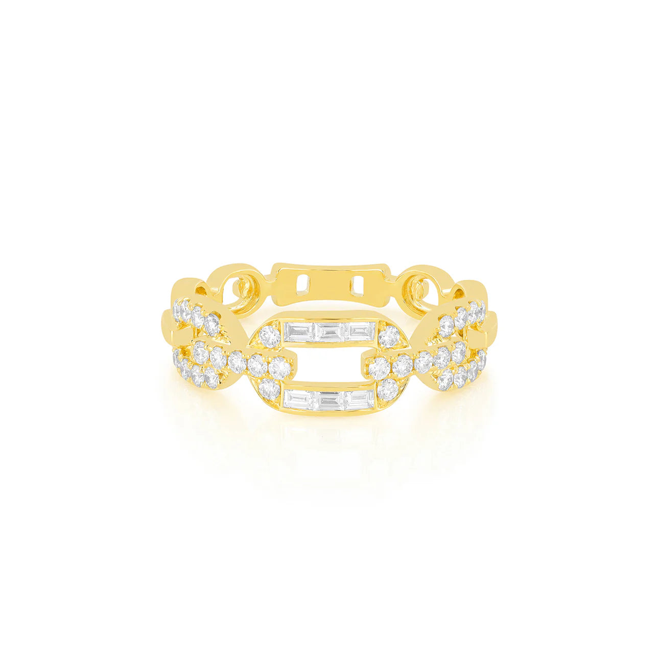 Rings For Narrow Hands-Graduated  Baguette & Pave Diamond Chain Ring