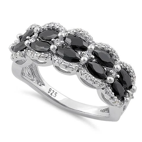 Rings For Warm Outfits-Sterling Silver Marquise Black CZ Ring