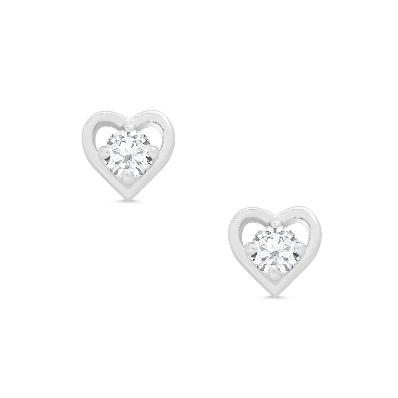 Earrings For Travel Bags-CZ Heart Stud Earrings in Sterling Silver