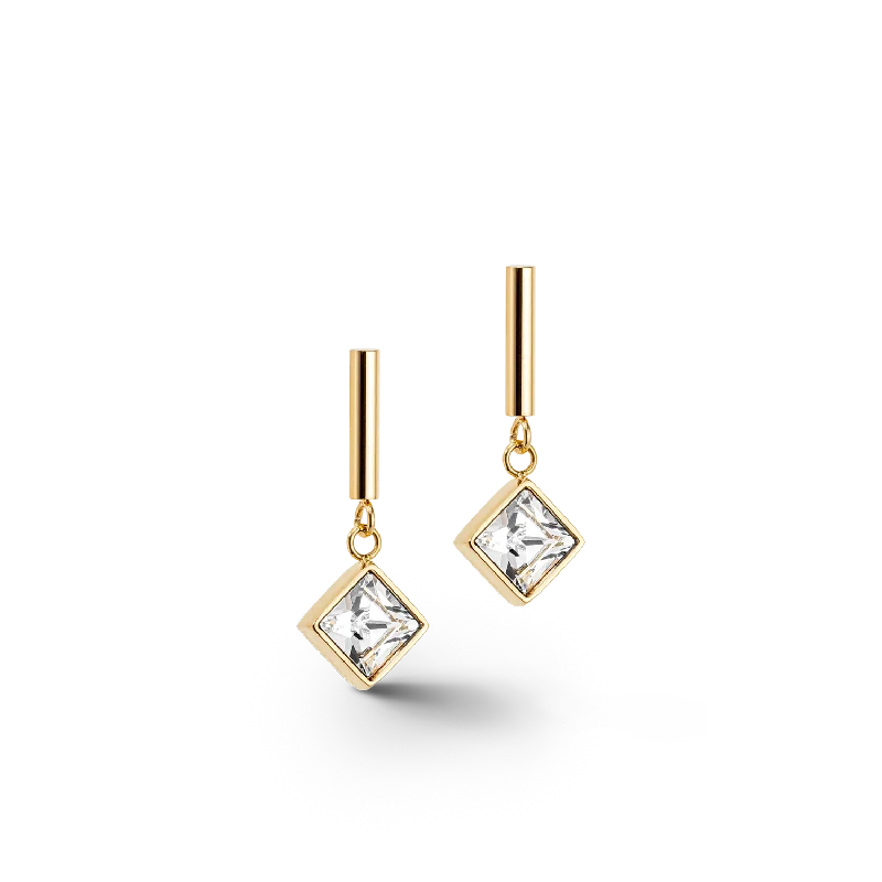 Earrings For Hard Days-Brilliant Square earrings gold-crystal