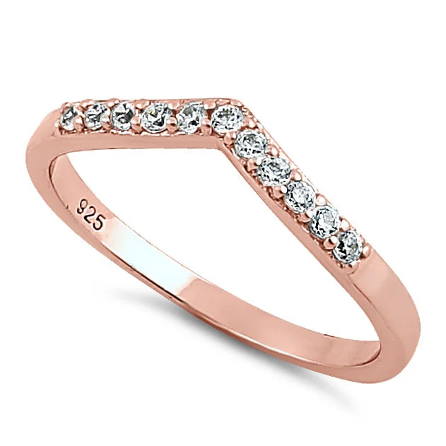 Rings For Everyday Wear-Rose Gold Plated Pointed V CZ Ring