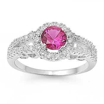 Rings With Neutral Tones-Sterling Silver Round Ruby CZ Ring