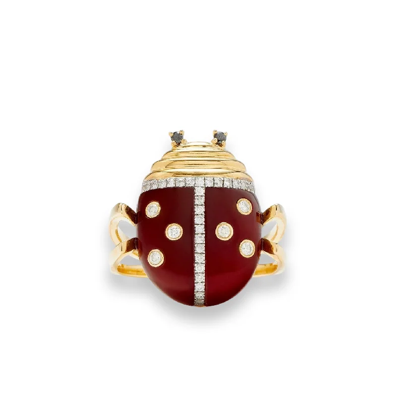 Rings For Town Fun-Lovely Lucky Red Agate Ladybug Signet Ring