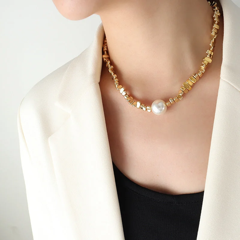 P983-Gold Pearl Necklace-40+5cm