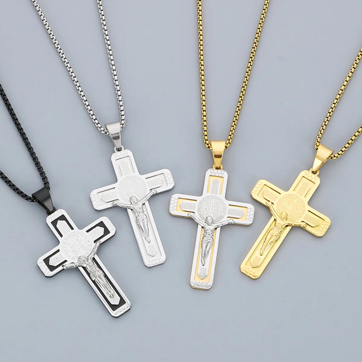 Necklaces Price Tips-Simple Style Human Cross 304 Stainless Steel 18K Gold Plated Men'S Pendant Necklace