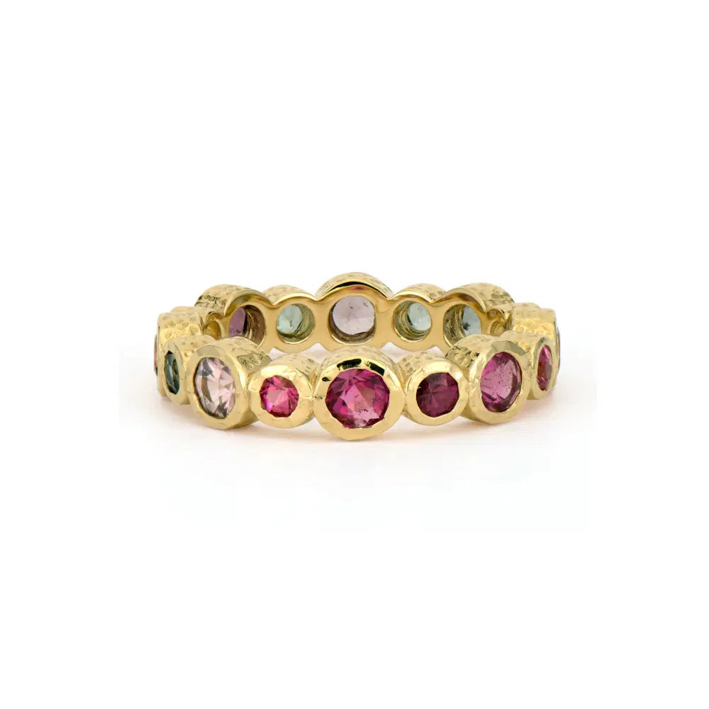 Rings For Travel Vibes-Timeless Bezel Set Mixed Tourmaline Eternity Band Ring