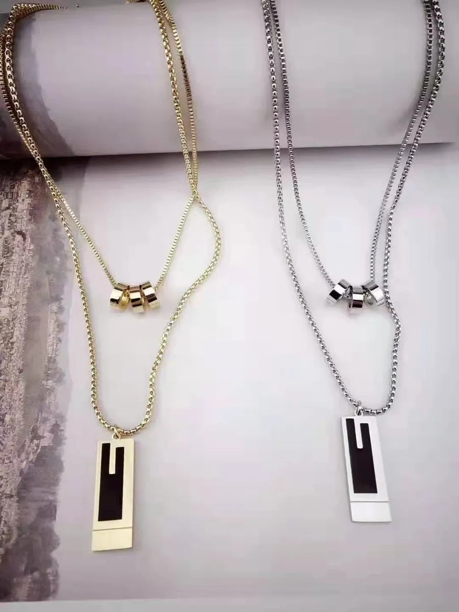 Necklaces For Tiny Frames-Fashion Square Titanium Steel Gold Plated Pendant Necklace 1 Piece