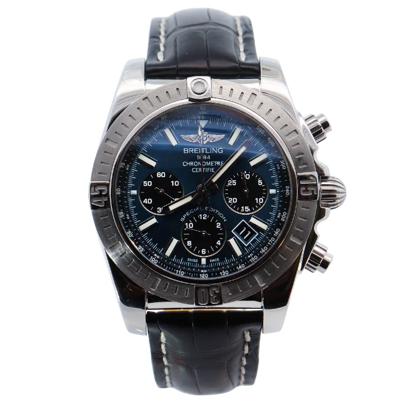 Watches For Town Fun-Breitling Chronomat 42mm Blue Dial Watch Ref# AB0134