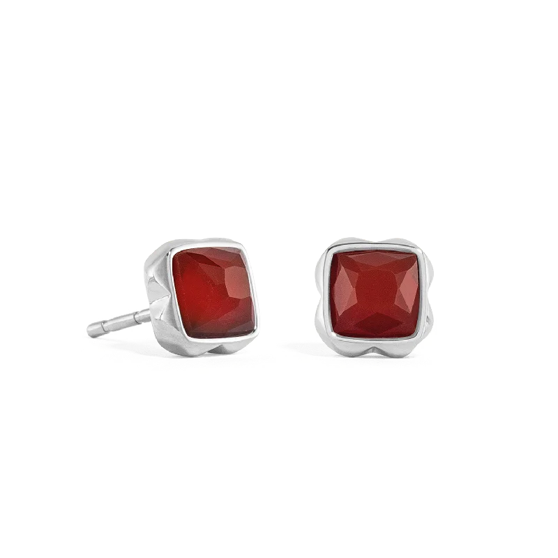 Earrings For Seasoned Fans-Birthstone January Earrings Red Agate Silver