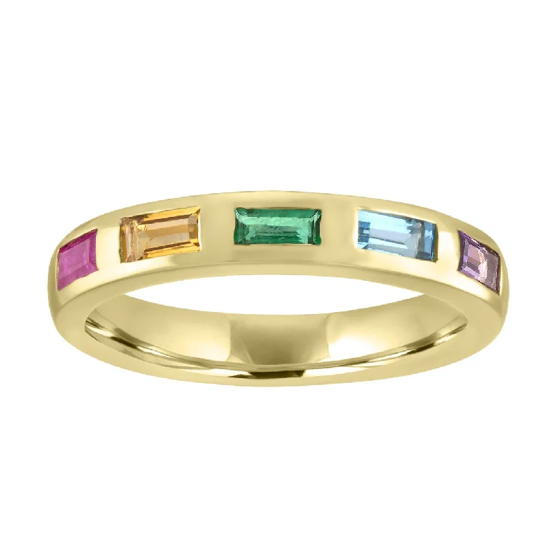 Rings With Matte Finish-Amanda Rainbow Baguette Band Ring