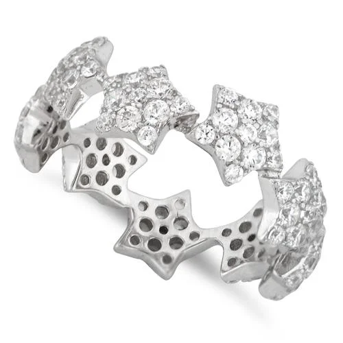 Rings Swap Tips-Sterling Silver Eternity Stars Pave CZ Ring