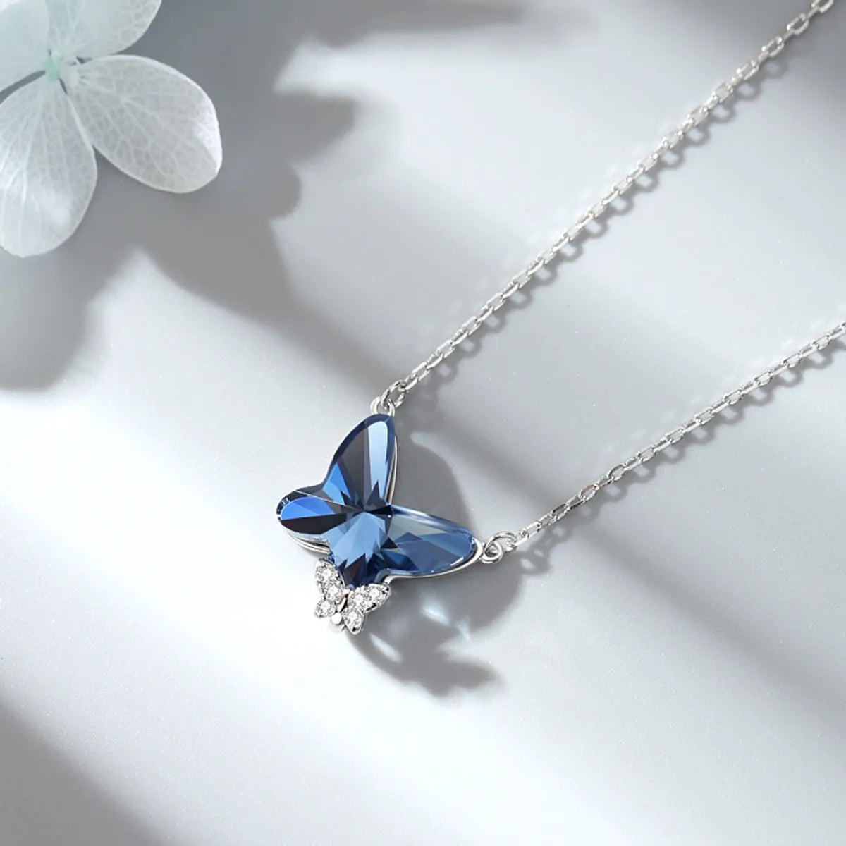 Necklaces Dust Tips-Simple Style Butterfly Sterling Silver Inlay Crystal Pendant Necklace