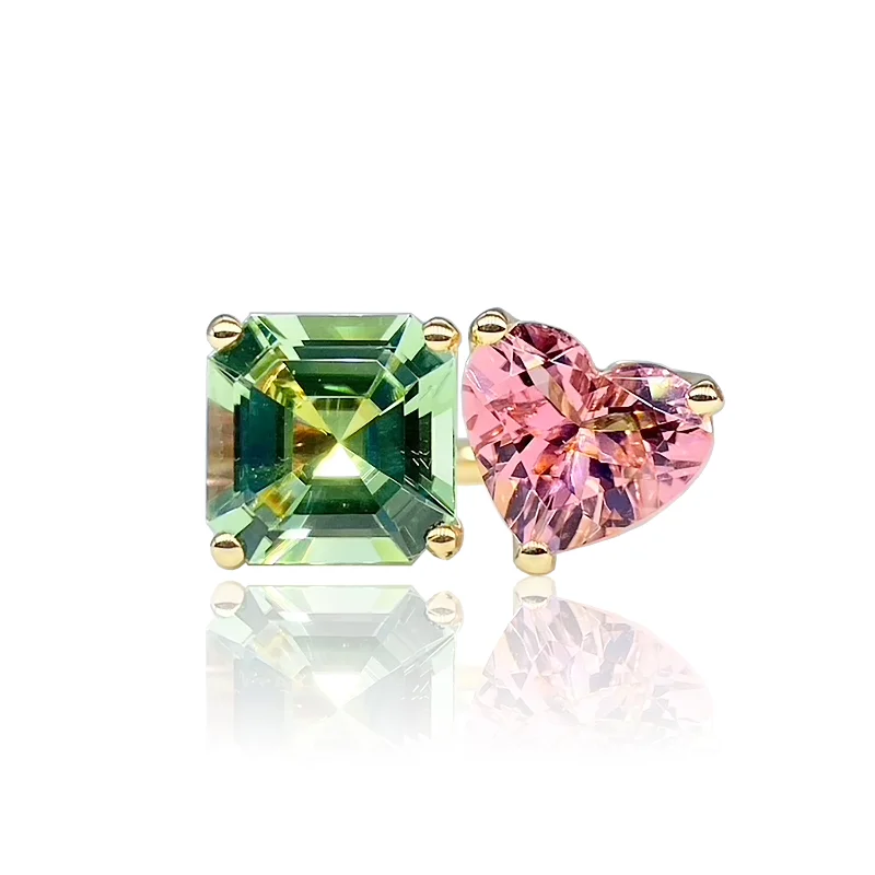 Rings Weight Guide-One of a Kind Bold 2-Stone Ring with Green Tourmaline & Pink Tourmaline