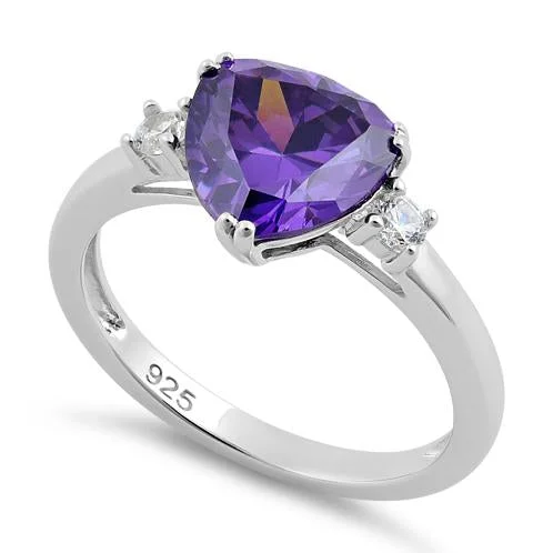 Rings With Tight Fit-Sterling Silver Trillion Cut Amethyst CZ Ring