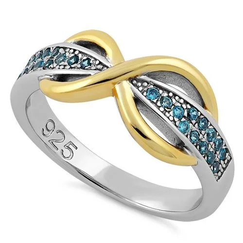 Best Made Rings-Sterling Silver Infinity Pave Two-Tone Aqua Marine CZ Ring