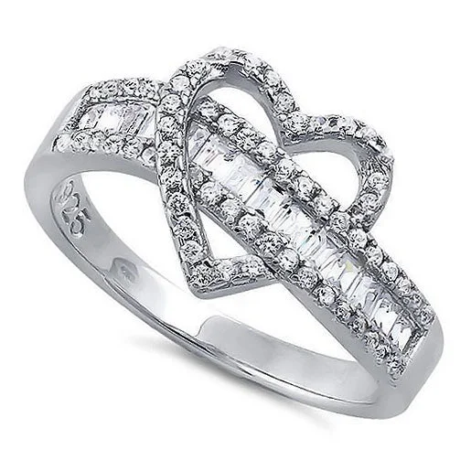 Rings Grip Advice-Sterling Silver Exotic Heart Clear CZ Ring