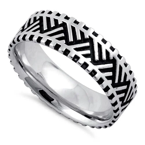 Rings For Older Fans-Sterling Silver Zig Zag Pattern Ring