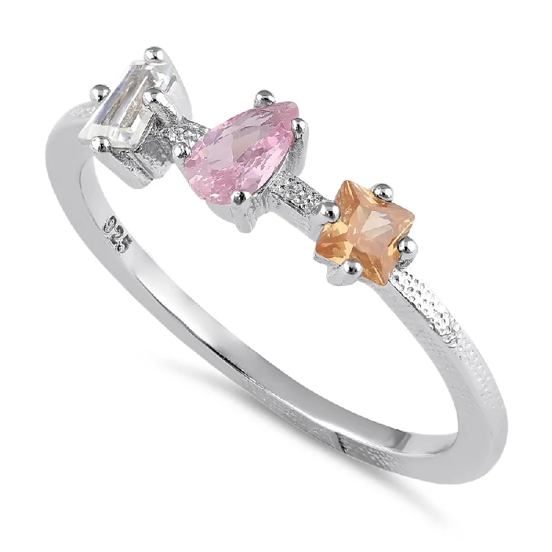 Rings Shine Test-Sterling Silver Pink & Champagne CZ Ring