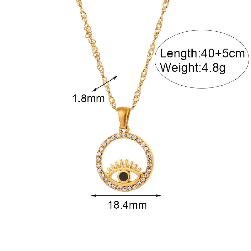 Water Wave Chain Micro-Inlaid Hollow Circle Glasses Pendant Necklace-Gold