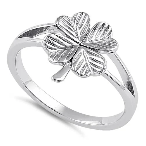 Rings For Round Hands-Sterling Silver Four-Leaf Clover Ring