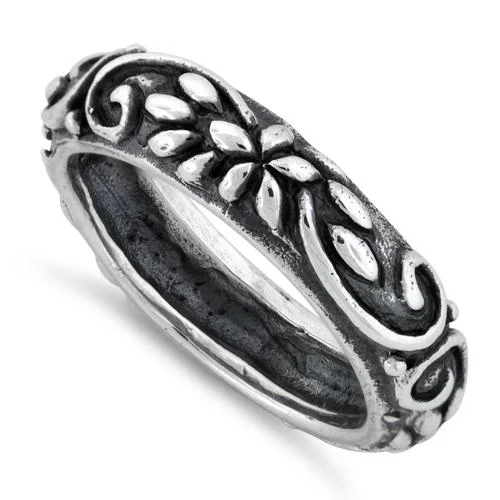 Rings With Bead Accents-Sterling Silver Oxidized Ornaments Ring