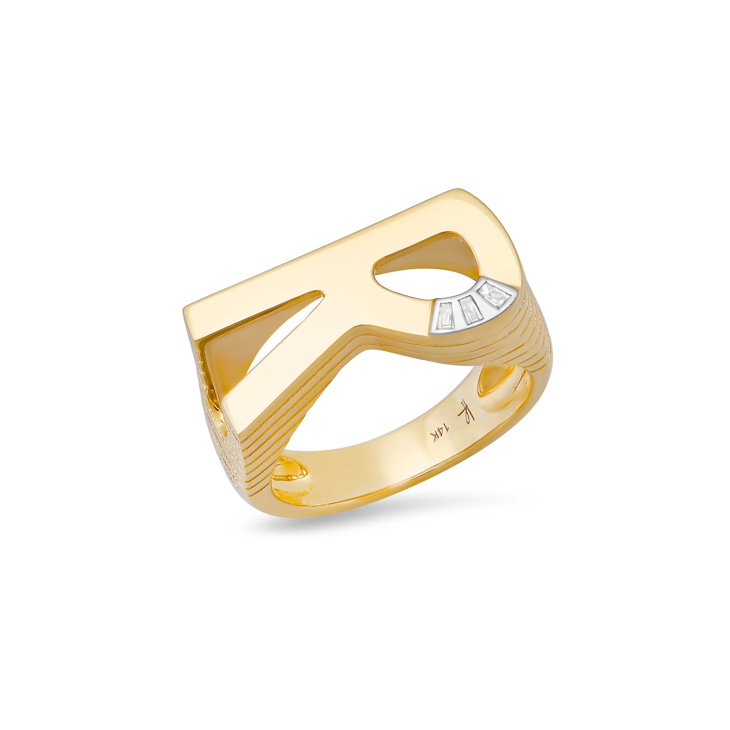 Rings Wear Test-Grandsize Chunky Initial Baguette Diamond Stacking Ring