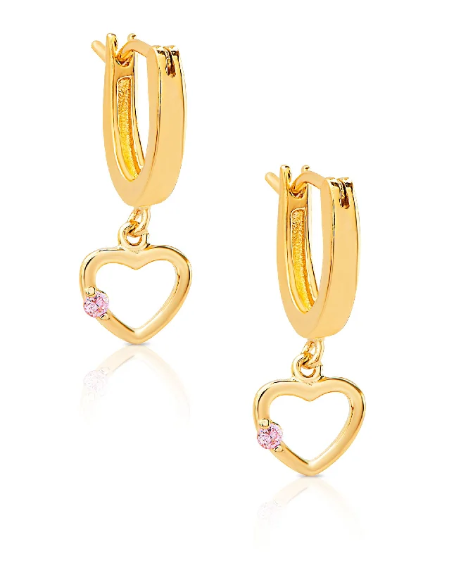 Earrings For Special Occasions-Open Heart Drop Earrings in 18K Gold over Sterling Silver