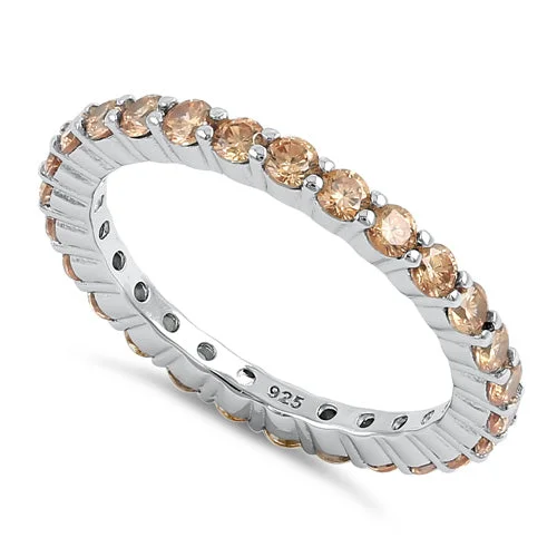 Affordable Rings Online-Sterling Silver Eternity Champagne CZ Ring