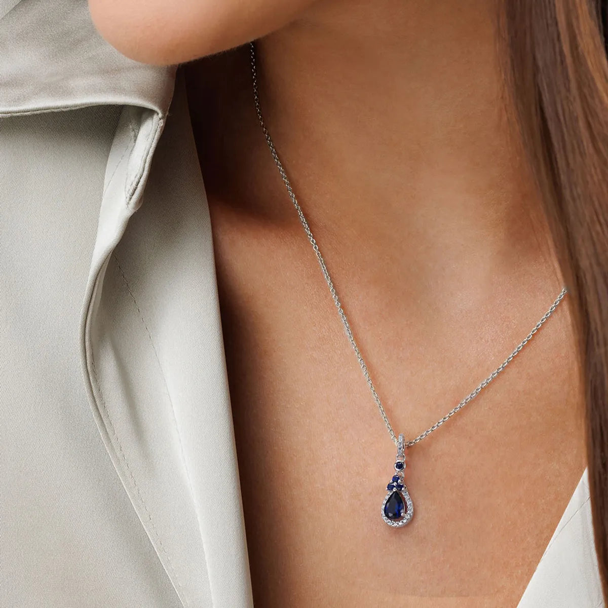 Best Necklaces For Weddings-Sterling Silver White Gold Plated Glam Luxurious Shiny Water Droplets Handmade Polishing Inlay Zircon Pendant Necklace