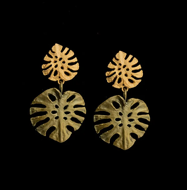 Earrings For Public Events-Monstera Earrings -  Large Post