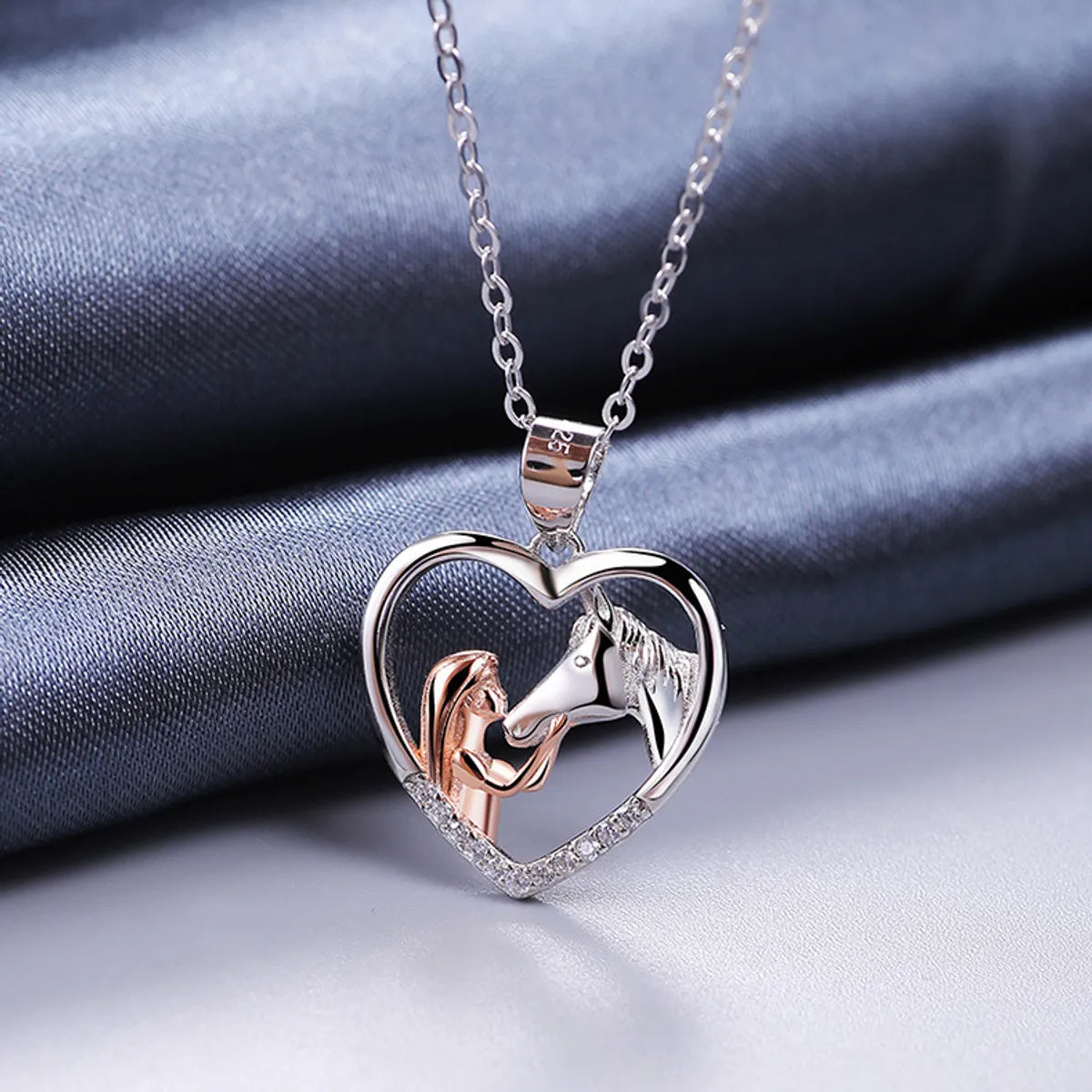 Necklaces For Summer Fun-Lady Heart Shape Sterling Silver Plating Inlay Zircon White Gold Plated Pendant Necklace