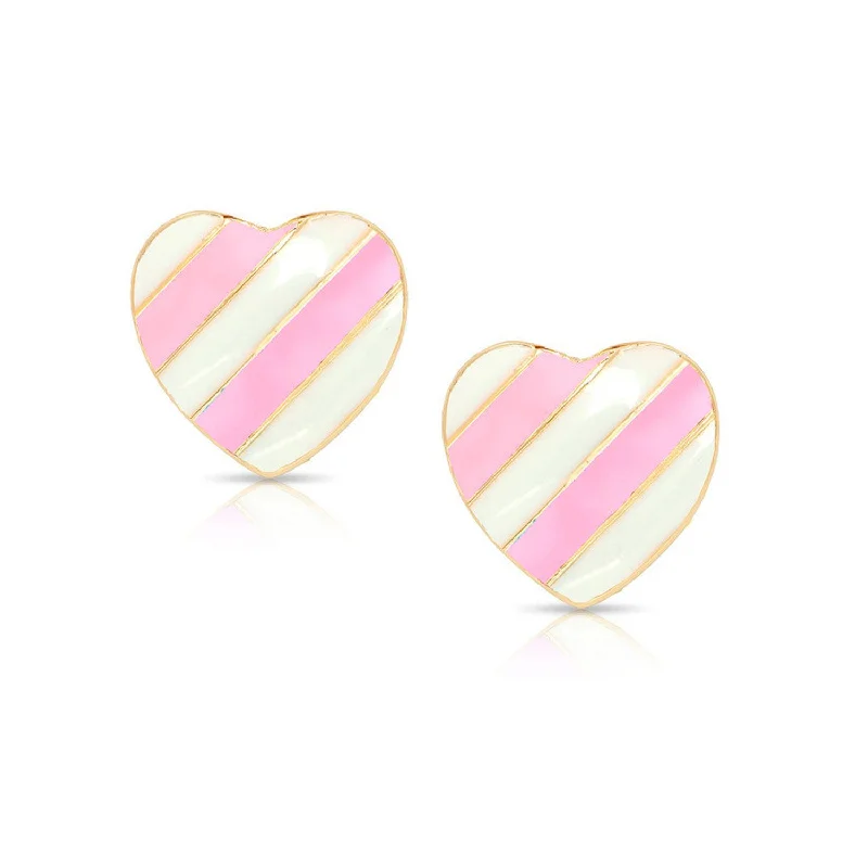 Best Earrings For Office Wear-Striped Heart Stud Earrings