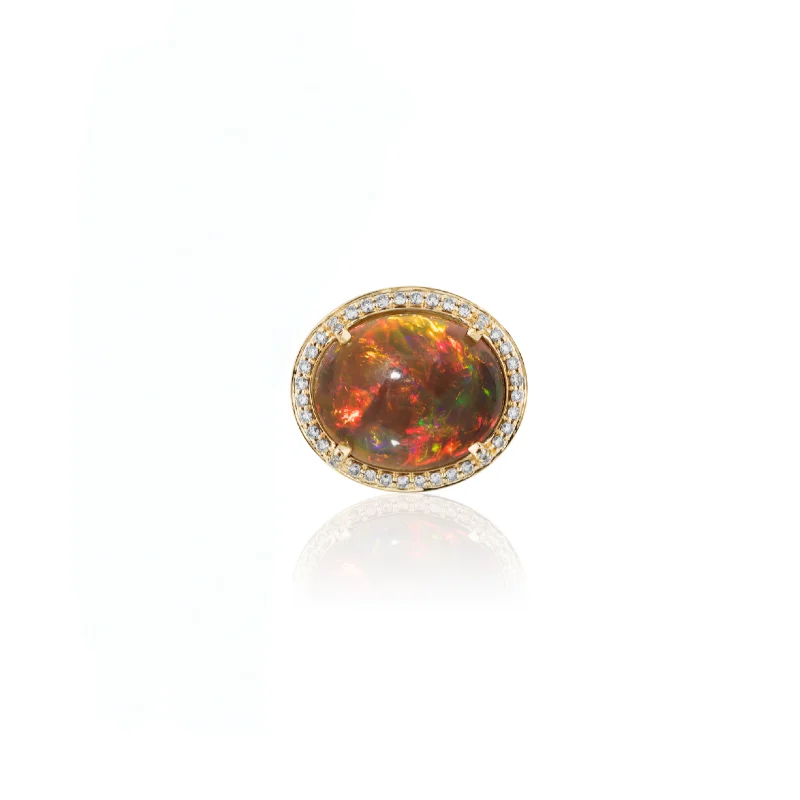 Rings For Rural Looks-Brown Opal & Diamond Oval Cabochon Ring