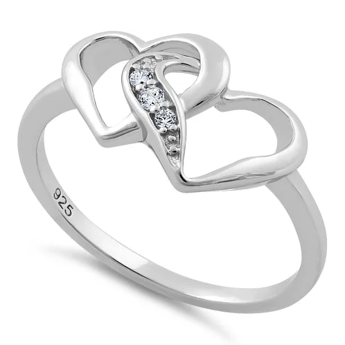 Rings Size Options-Sterling Silver Double Heart CZ Ring