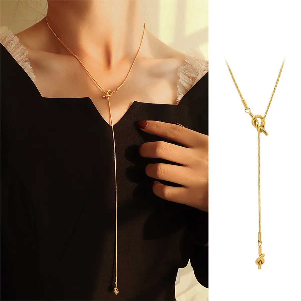 Necklaces Care Guide-1 Piece Elegant Solid Color Knot Titanium Steel Plating Necklace