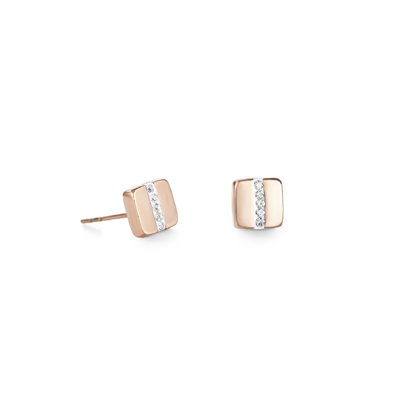 Earrings For Statement Necks-Earrings stainless steel square rose gold & crystals pavé strip crystal